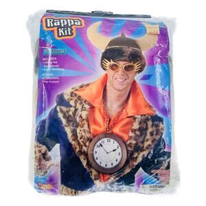 Adult Viking Halloween Costume Brown Plush Hat Glitter Glasses Clock Rappa Kit